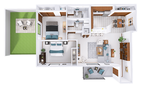 Floor plan for 2 beds, 2 baths, 1026 sqft
